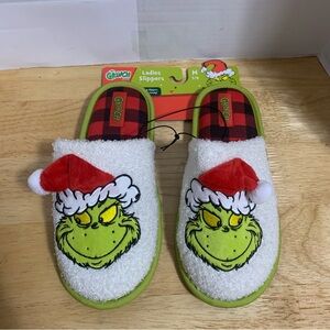 Dr Seuss Grinch Christmas Santa Hat Slippers Slides‎ Men's M 7/8 NEW